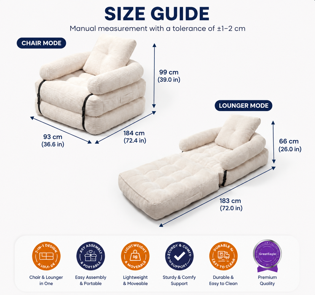CloudComfort Foldable Convertible Sofa