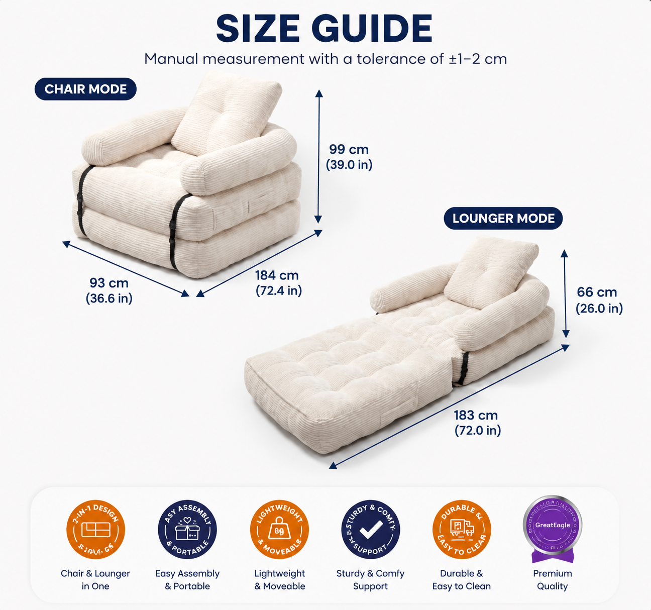 CloudComfort Foldable Convertible Sofa